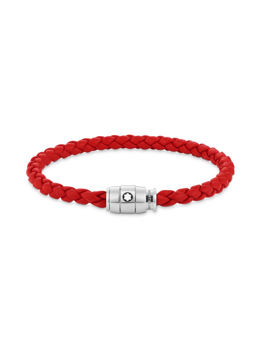 Pulseira Fecho em Aço com 3 Argolas e Couro Vermelho