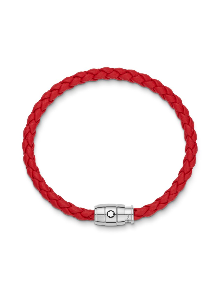 Pulseira Fecho em Aço com 3 Argolas e Couro Vermelho