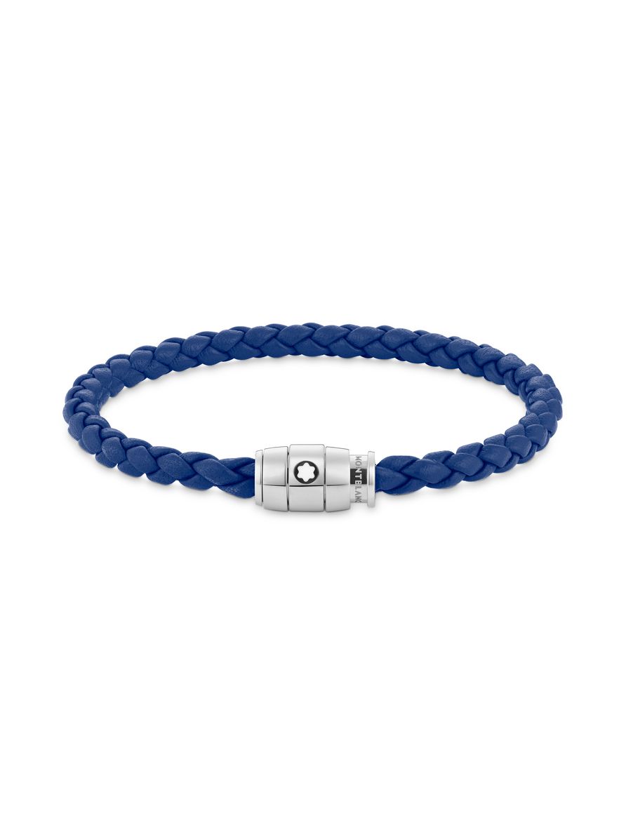 Pulseira em Couro Azul com Fecho de aço com 3 Argolas - G