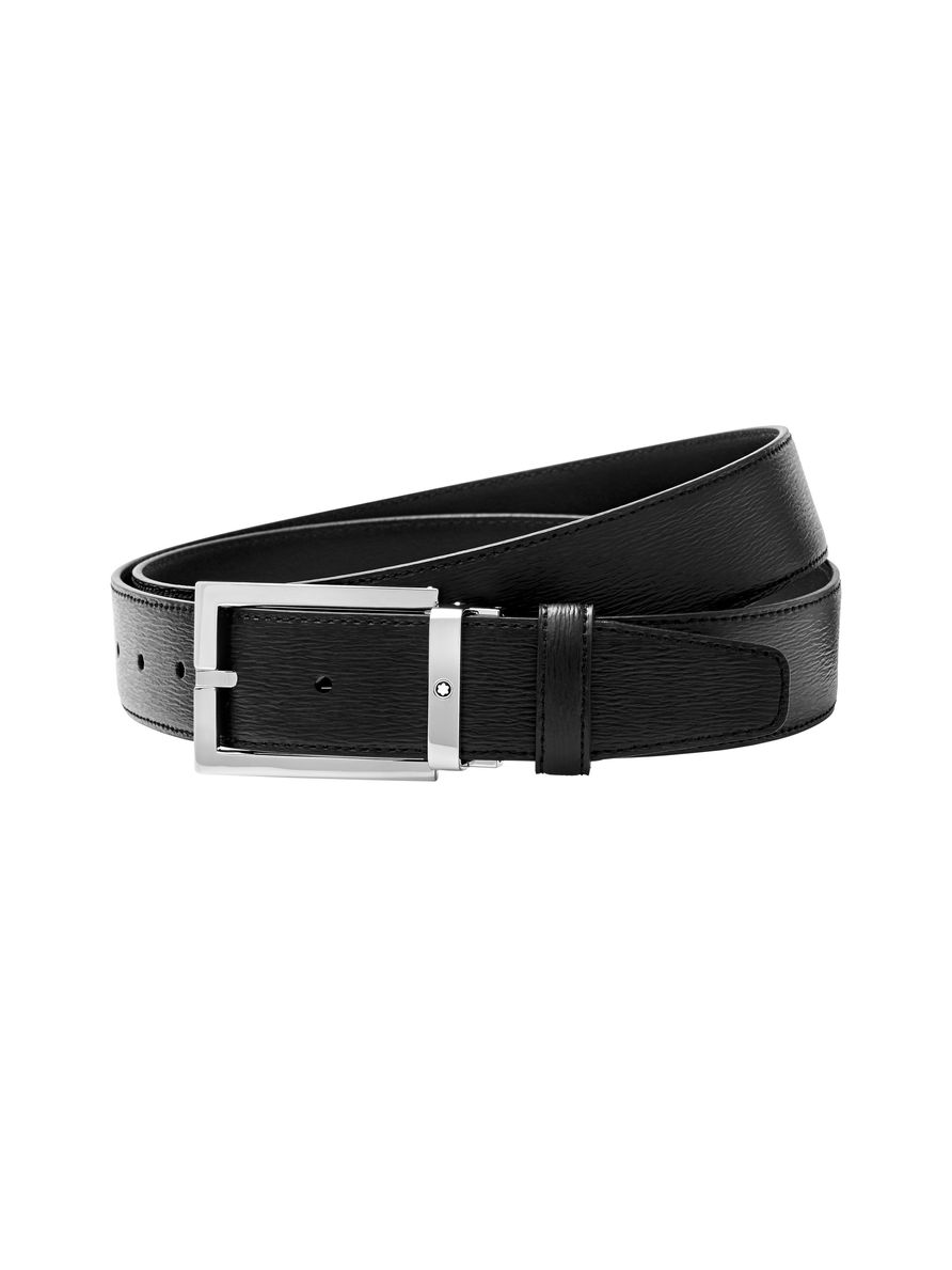 Cinto de Couro Preto com Fivela Retangular 35mm