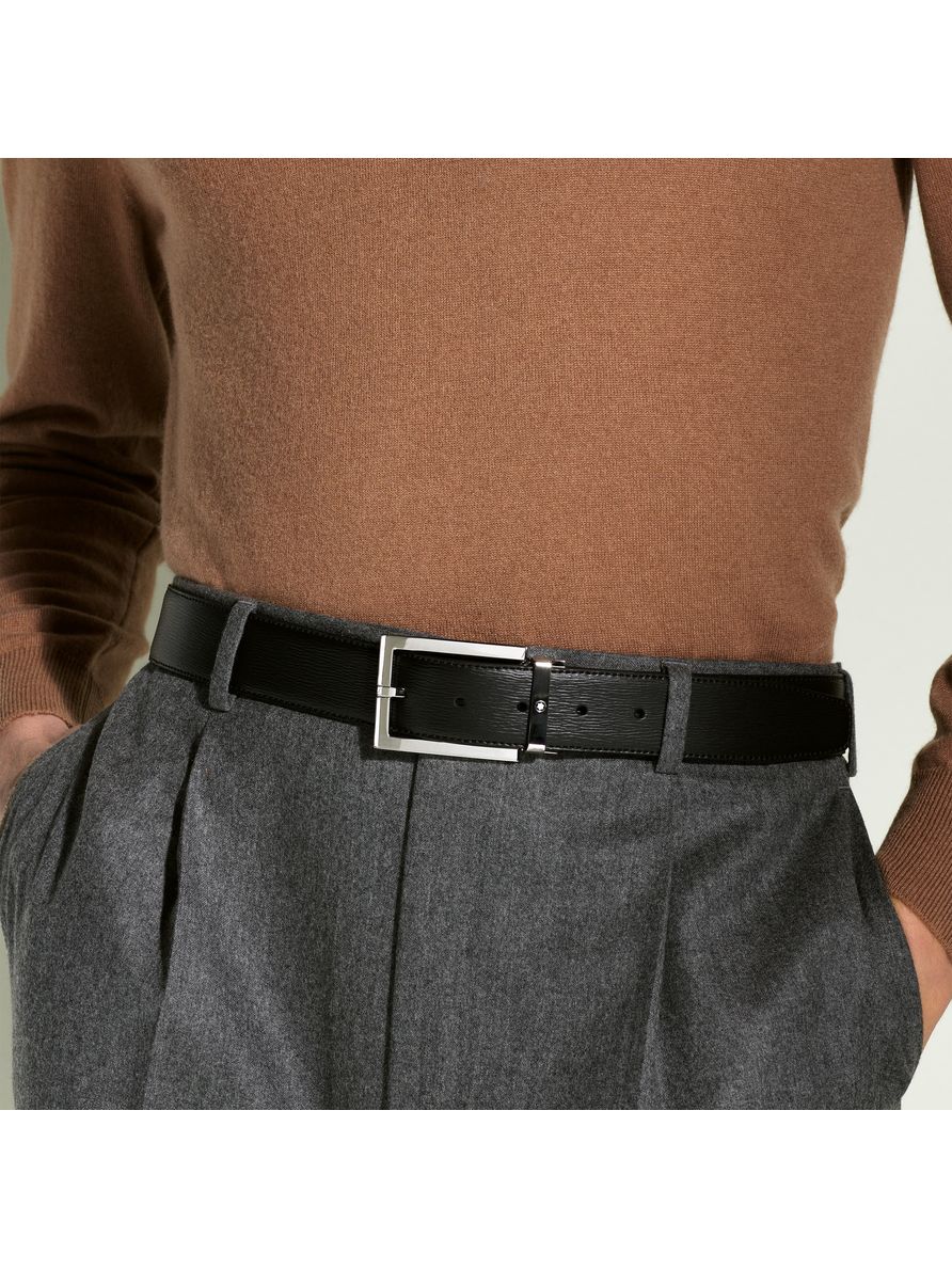Cinto de Couro Preto com Fivela Retangular 35mm