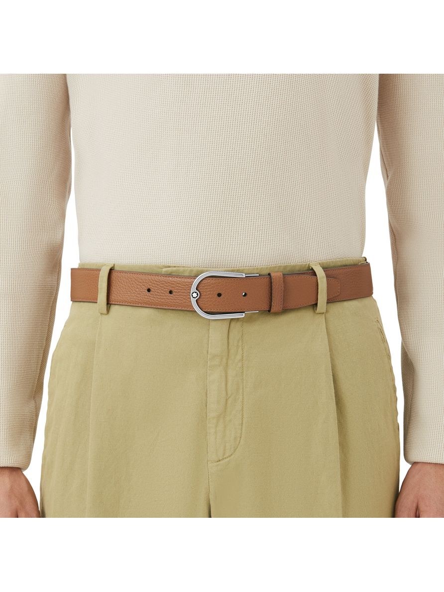 Cinto em Couro Grain Reversível com Fivela Ferradura - 35mm